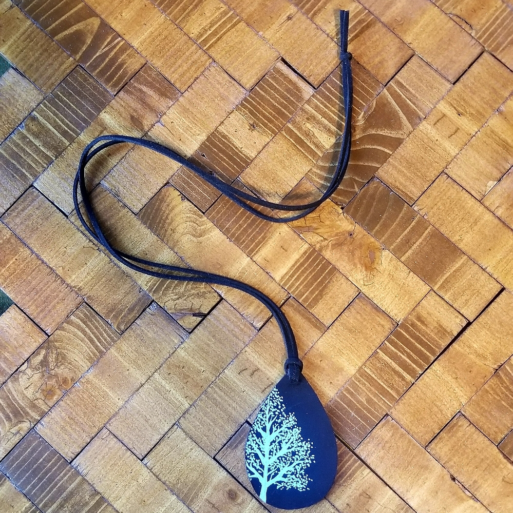 Handmade Long Leather Pendant Necklace